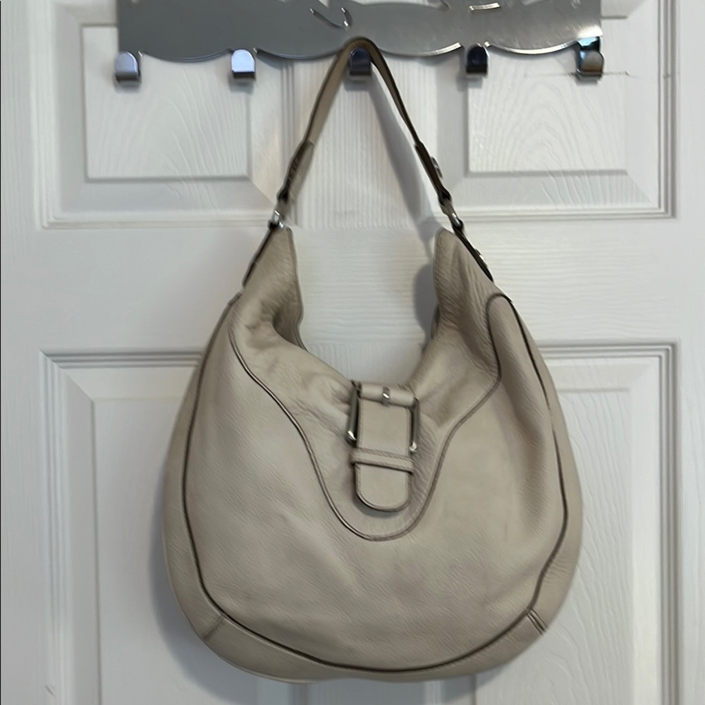 Michael Kors Ivory Pebbled Leather Hobo Shoulder Bag Bag With Fold Over Buckle